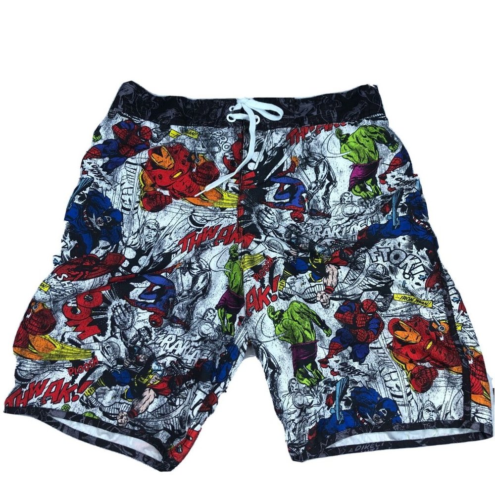 Mens Marvel Size M Board Shorts Swim Trunks Super Heroes Pockets Lined